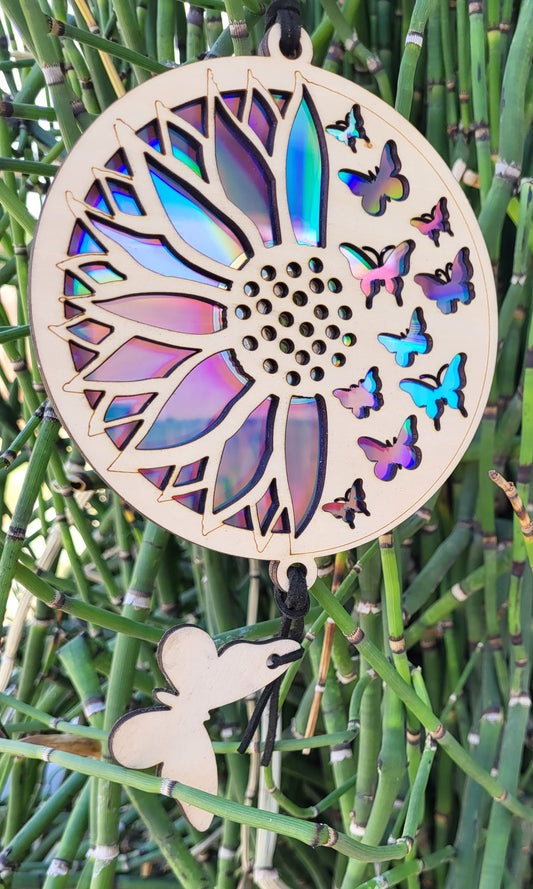 Suncatcher - Repurposed DVD - Butterfly and Sunflower