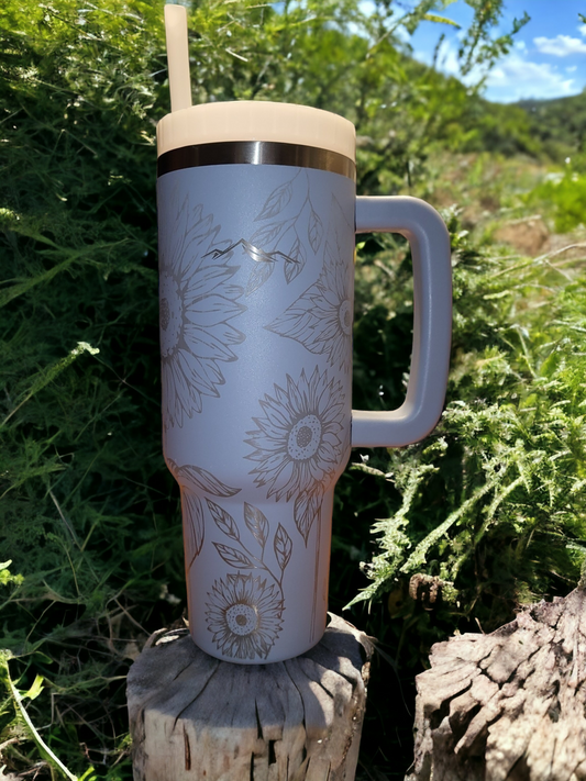 40oz Tumbler Travel Mug - Blue Sunflowers