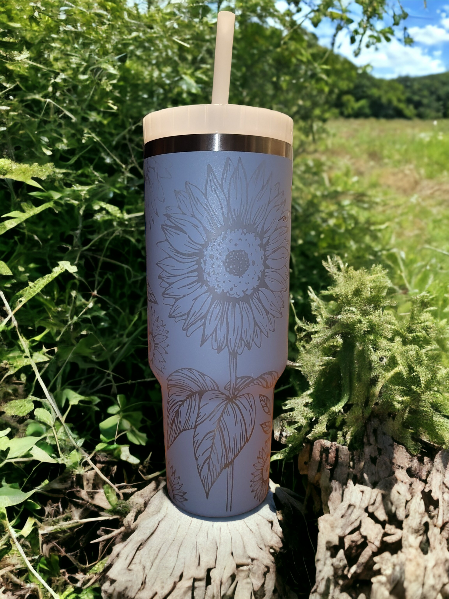 40oz Tumbler Travel Mug - Blue Sunflowers